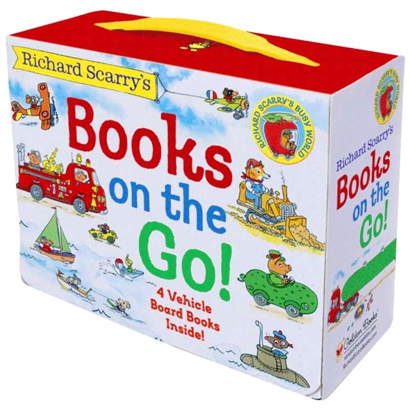Richard Scarry’s Books on the Go 英文原版儿童认知绘本 斯凯瑞奇妙的交通工具礼盒装4册 纸板书卡车汽车飞机轮船 进口