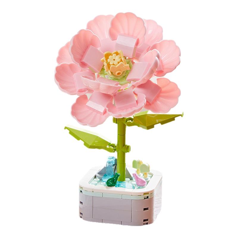 积木花盆栽向日葵模型拼装玩具女普通塑料积木