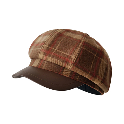 Himade秋冬季毛呢格子八角帽子