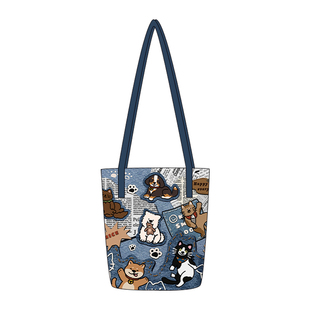 尼睿小狗快乐世界原创帆布包可爱时尚单肩水桶包上班通勤包包Q186