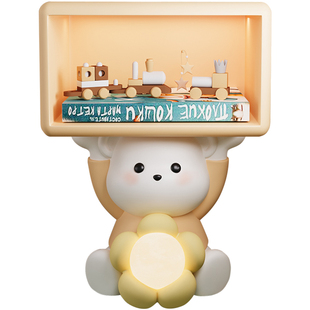 2024新款儿童卧室床头柜带灯一体创意奶油风小熊可爱男女孩小柜子