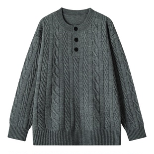 悟空有货冬季复古扭花针织衫男潮牌宽松情侣休闲百搭打底衫毛衣