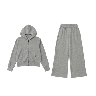 【亲子】柒号童仓女大童休闲显瘦套装春装新款儿童连帽外套长裤子