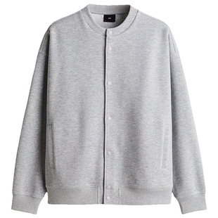 HM男装夹克春季书呆子夹克男圆领长袖单排扣华夫格开衫衫1271754