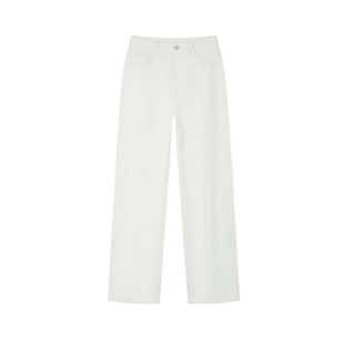 加绒加厚白色牛仔裤女秋冬新款梨形身材穿搭大码阔腿宽松直筒长裤