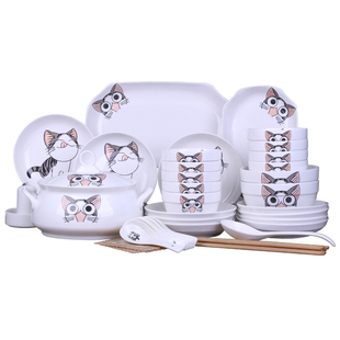 创意碗碟套餐 10人泡面碗大汤碗鱼盘 碗筷餐具家用陶瓷组合可微波