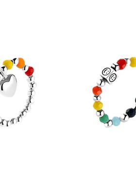 彩色笑脸脚戒 可当尾戒 通体手工串珠弹力绳可拉伸戒指女