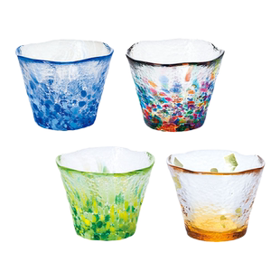 日本进口aderia清酒杯日式硝子杯津轻小酒杯玻璃小茶杯彩色九宫格