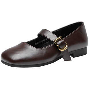 大东官方复古单鞋女2026新款春季一字带方头女鞋低跟粗跟玛丽珍鞋