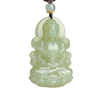 印象眸和田玉观音吊坠男款晴水双面雕刻抱瓶观音项链玉坠玉牌礼物