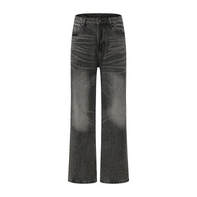 美式复古cleanfit黑灰色牛仔裤