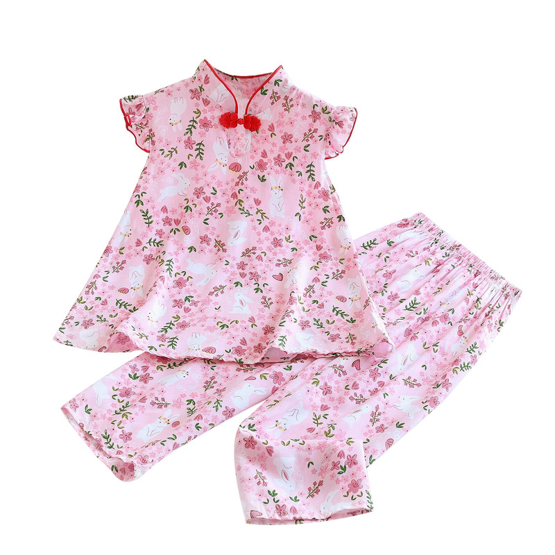 汉服女童棉绸套装夏季中式两件套