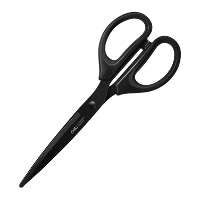 得力黑刃剪刀不粘胶不锈钢剪子