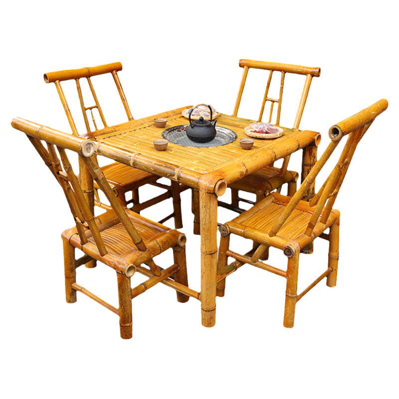 庭院户外带桌遮阳伞新中式竹桌椅
