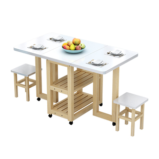 折叠餐桌家用小户型现代简约长方形桌子多功能实木饭桌伸缩可移动