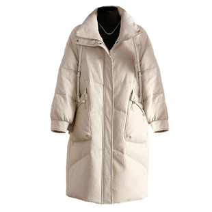 海宁真皮皮衣羽绒服女绵羊皮外套中长款加厚大码白色立领宽松显瘦