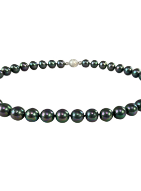 三面夏娃孔雀绿深调珍珠项链 小众设计颈链毛衣链女款2025新款