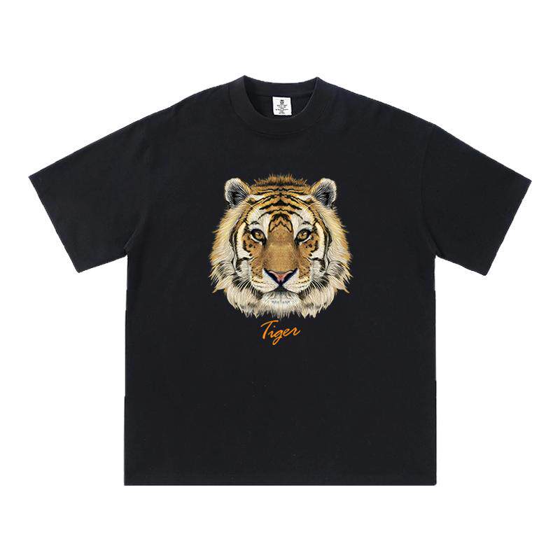 虎头tiger印花短袖t恤男士纯棉潮流嘻哈chic原宿风夏季bf半袖潮牌
