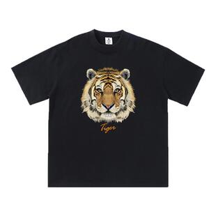 虎头tiger印花短袖t恤男士纯棉潮流嘻哈chic原宿风夏季bf半袖潮牌
