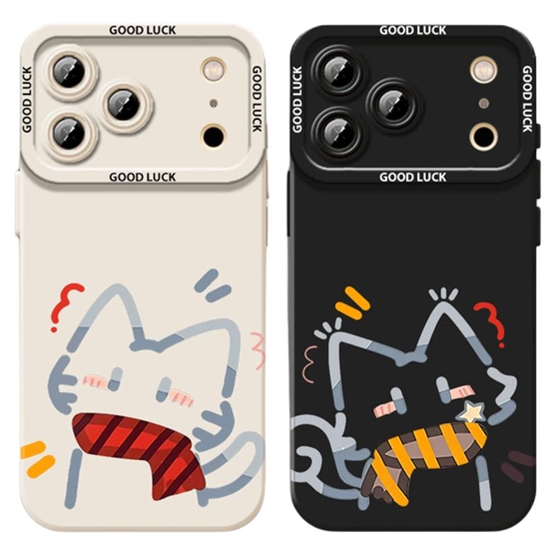 冬日围巾小猫适用苹果18promax手机壳iPhone17情侣16plus新款15卡通15可爱13硅胶12秋冬11一对x男xr女xs防摔8