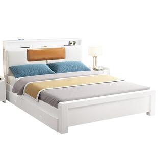 全实木床现代简约1.8米双人床主卧1.5米出租房屋家用经济型单人床