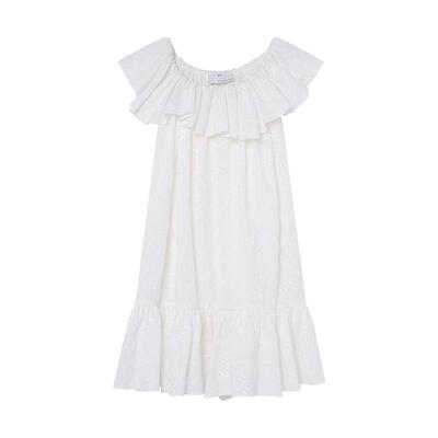 XUZHI一字肩刺绣连衣裙