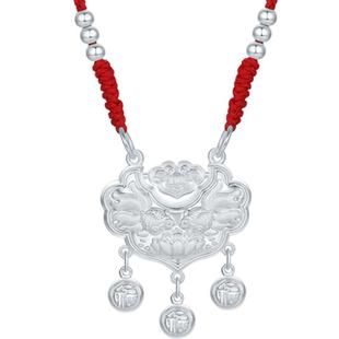 周六福锦鲤项链莲花长命锁宝宝款S990足银平安锁吊坠送宝宝礼物