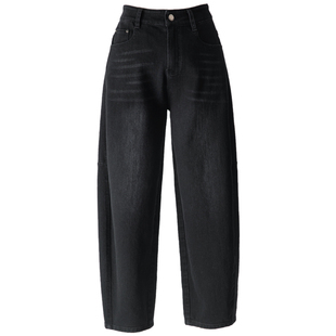 黑色加绒阔腿裤女2025新款冬季梨型身材裤子宽松休闲女裤弯刀裤