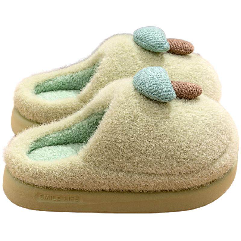 买1送1棉拖鞋女款冬季室内居家居情侣一对厚底包头毛拖鞋秋冬天男