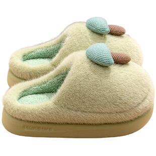 买1送1棉拖鞋女款冬季室内居家居情侣一对厚底包头毛拖鞋秋冬天男