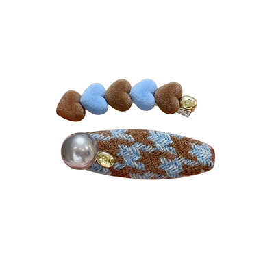 针织千鸟格爱心撞色发夹