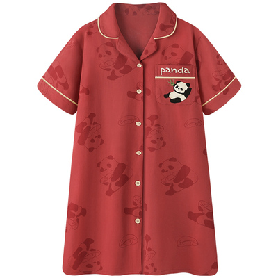 情侣睡衣女夏季红色结婚家居服