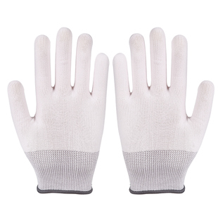 60双薄款白色尼龙PU涂指手套电子无尘涂掌防静电手套女士劳保耐磨