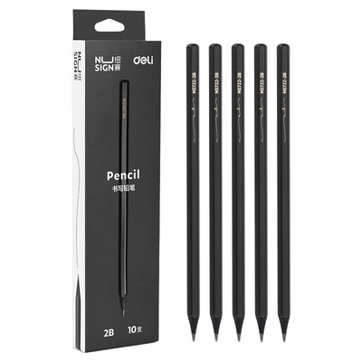 【nusign纽赛】得力黑木铅笔小学生专用hb铅笔2b一年级二年级考试美术素描得力高端写字安全无毒正姿练字绘画