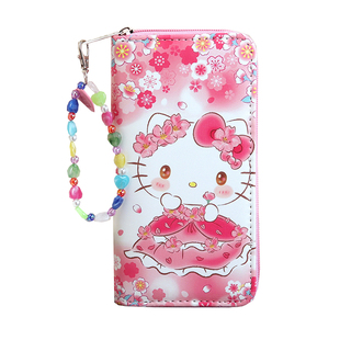 日韩卡通可爱kt猫咪儿童礼物学生女士收纳印花拉链长款皮夹子钱包