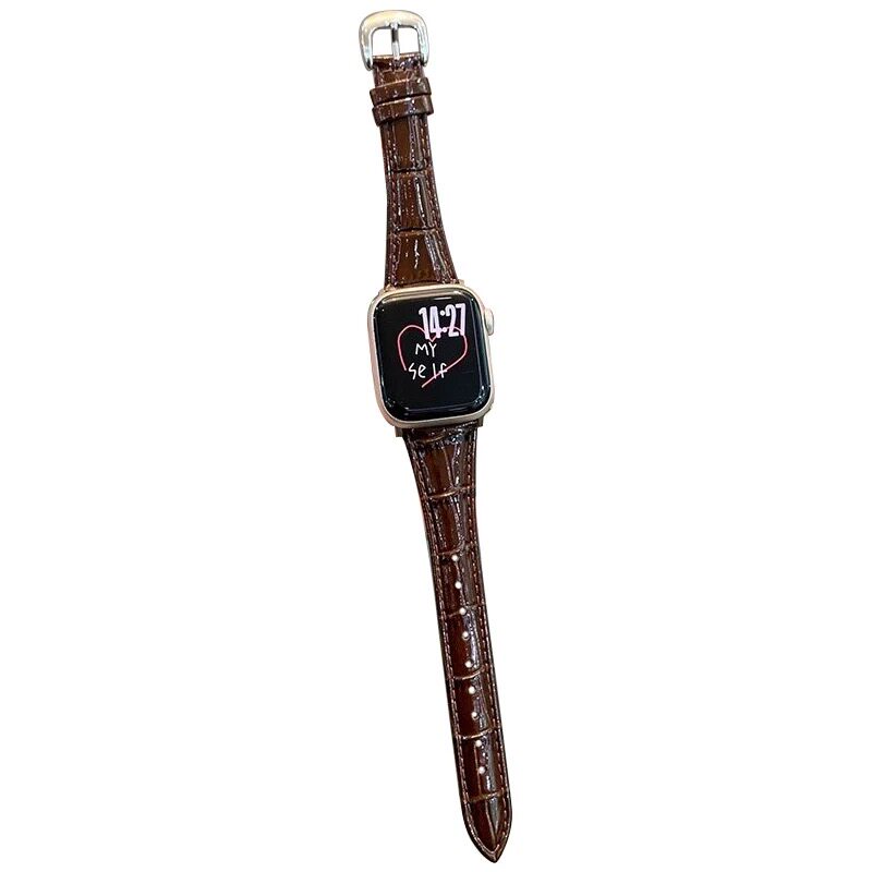 适用iwatch亮面竹节纹牛皮表带女
