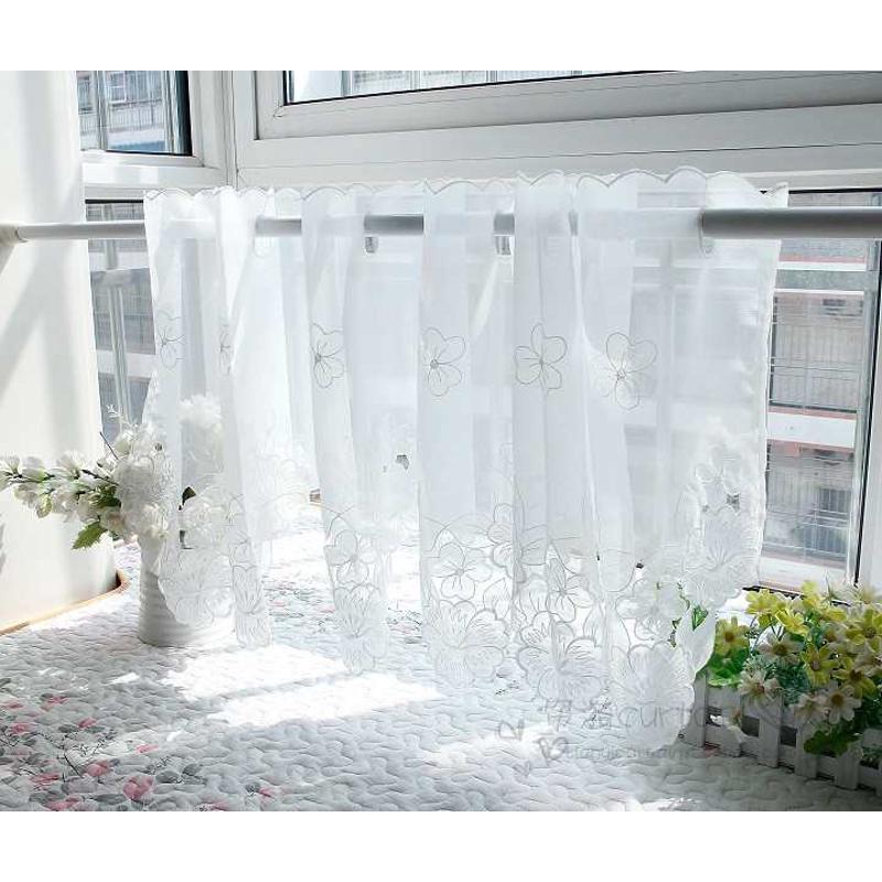 清新白色镂空厨房半帘咖啡帘小短帘刺绣成品隔断帘橱柜帘门帘纱帘