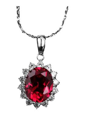 纯银镀金镶嵌项链鸽血红饰品吊坠