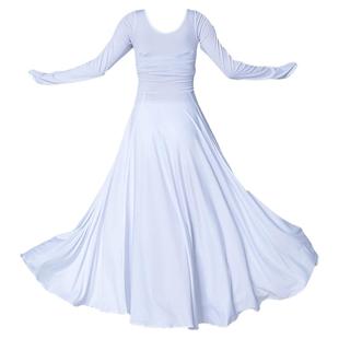 新款白色连衣裙现代舞裙生命的密码舞蹈演出服装女长袖长裙秋冬款