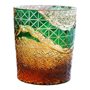 【特价福利品】日式江户切子手工刻花复古威士忌酒杯创意洋酒杯子