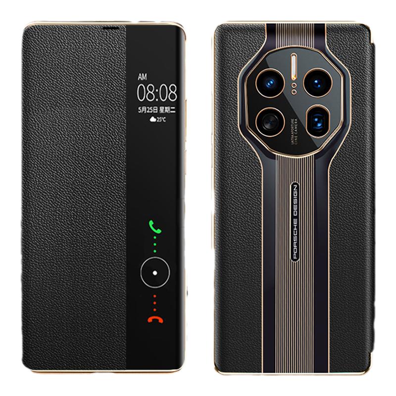 适用华为保时捷mate40手机壳新款mate50rs保时捷高档真皮智能翻盖保护套50pro男款por全包防摔皮套40rs