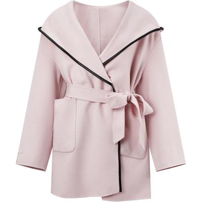 商场同款 宝姿PORTSPURE女装2025秋冬新品优雅浴袍式连帽毛呢大衣