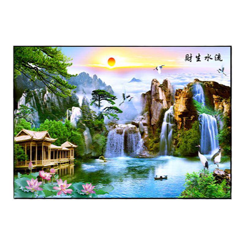 山水风景流水生财客厅沙发背景装饰画玄关过道饭厅办公室墙壁挂画