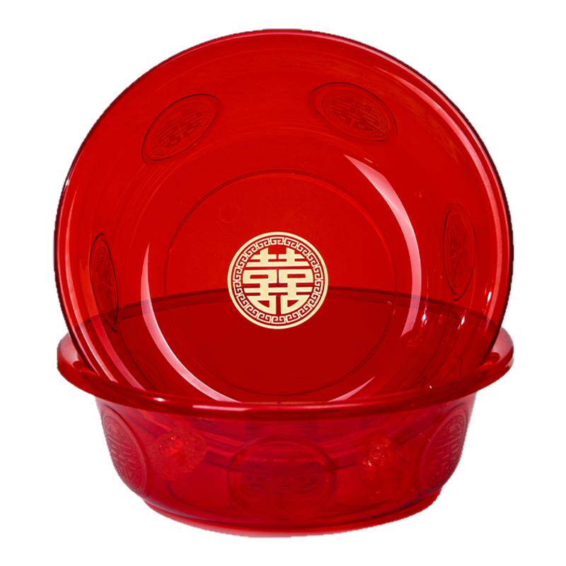 结婚喜盆一对新娘陪嫁套装洗漱物品塑料洗脸红盆脸盆婚庆用品大全