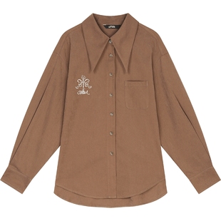 妖精的口袋原创亮闪绣花桃皮绒衬衫女2026早春新款宫廷风宽松上衣