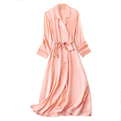 桑蚕丝素绉缎面真丝风衣裙连衣裙