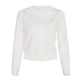 婉甸2025年秋季新品百搭经典白/霞光粉毛织针织开衫1243W01DZ1