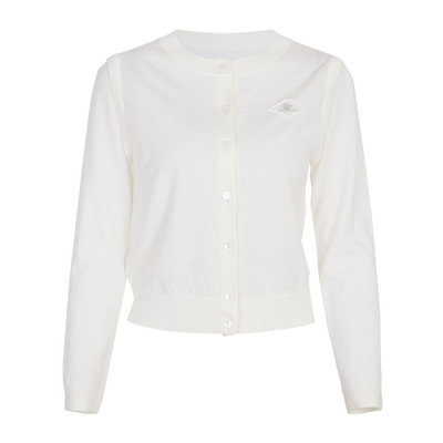 婉甸2025年秋季新品百搭经典白/霞光粉毛织针织开衫1243W01DZ1