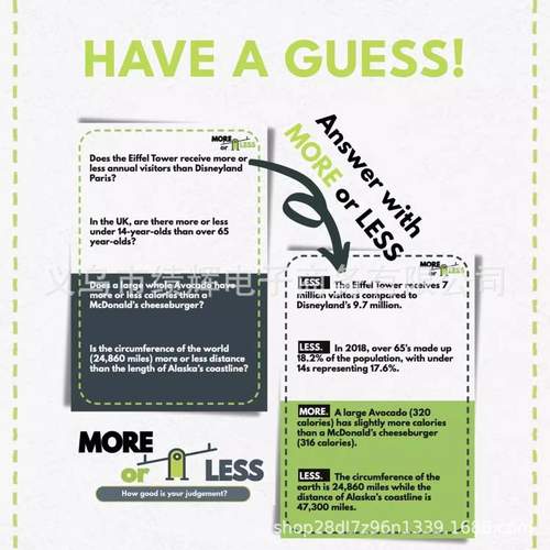 全英文版moreorless判断外贸游戏精彩测试牌卡的猜测或多或少