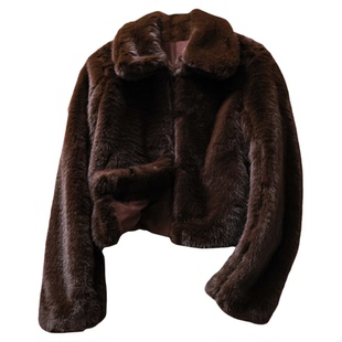 复古翻领仿皮草加厚毛绒保暖显瘦短款小个子长袖休闲女装外套M616